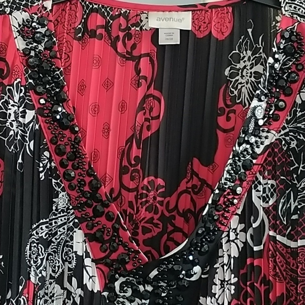 Avenue V Neck Accordion Pleated Tunic Top Blouse 26/28 - Picture 2 of 10